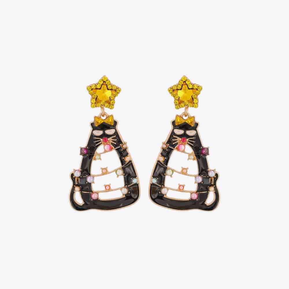 Rhinestone Alloy Cat Earrings