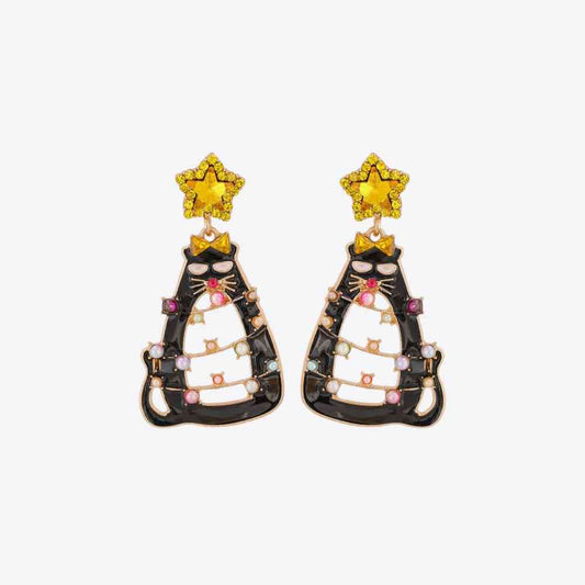 Rhinestone Alloy Cat Earrings